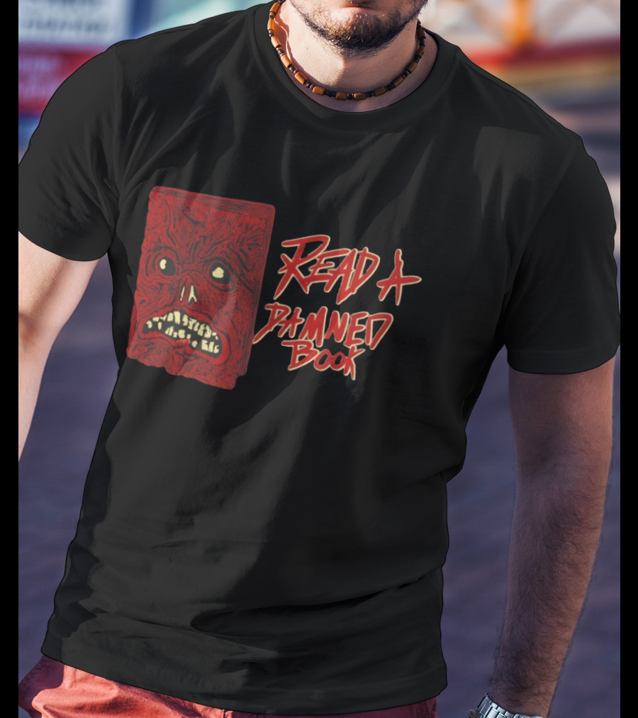 Read A Damned Book Creepy Red Monster Face T-Shirt
