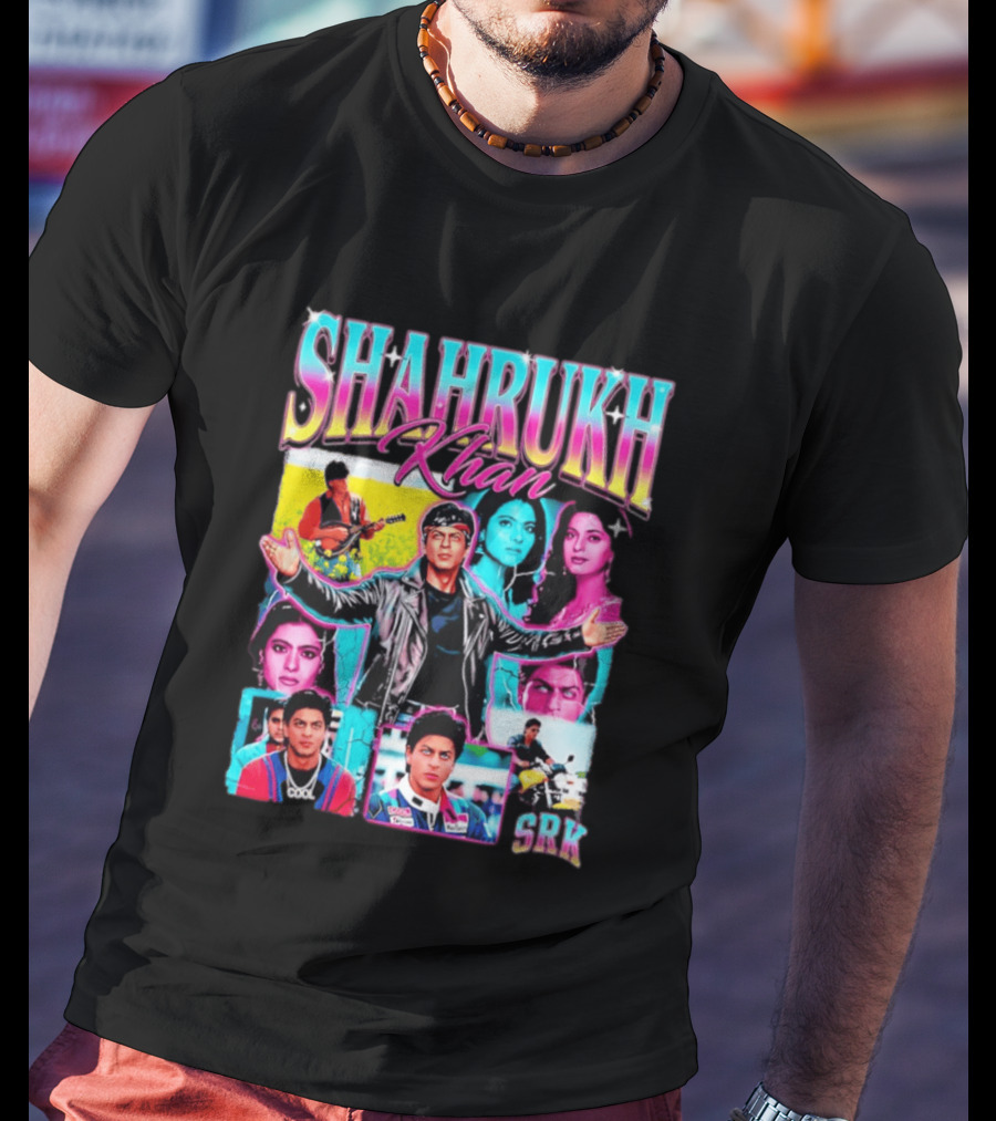 SHAHRUKH KHAN SRK Kajol Juhi Chawla Guitar Motorcycle T-Shirt
