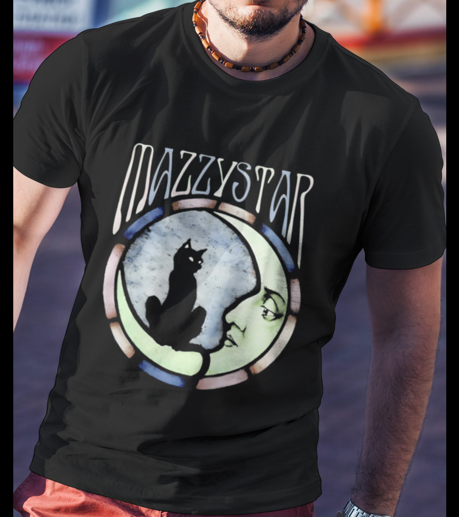 Mazzy Star Black Cat Moon Stained Glass Crescent Moon T-Shirt