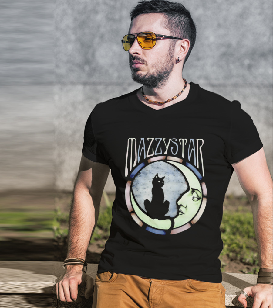 Mazzy Star Black Cat Moon Stained Glass Crescent Moon T-Shirt