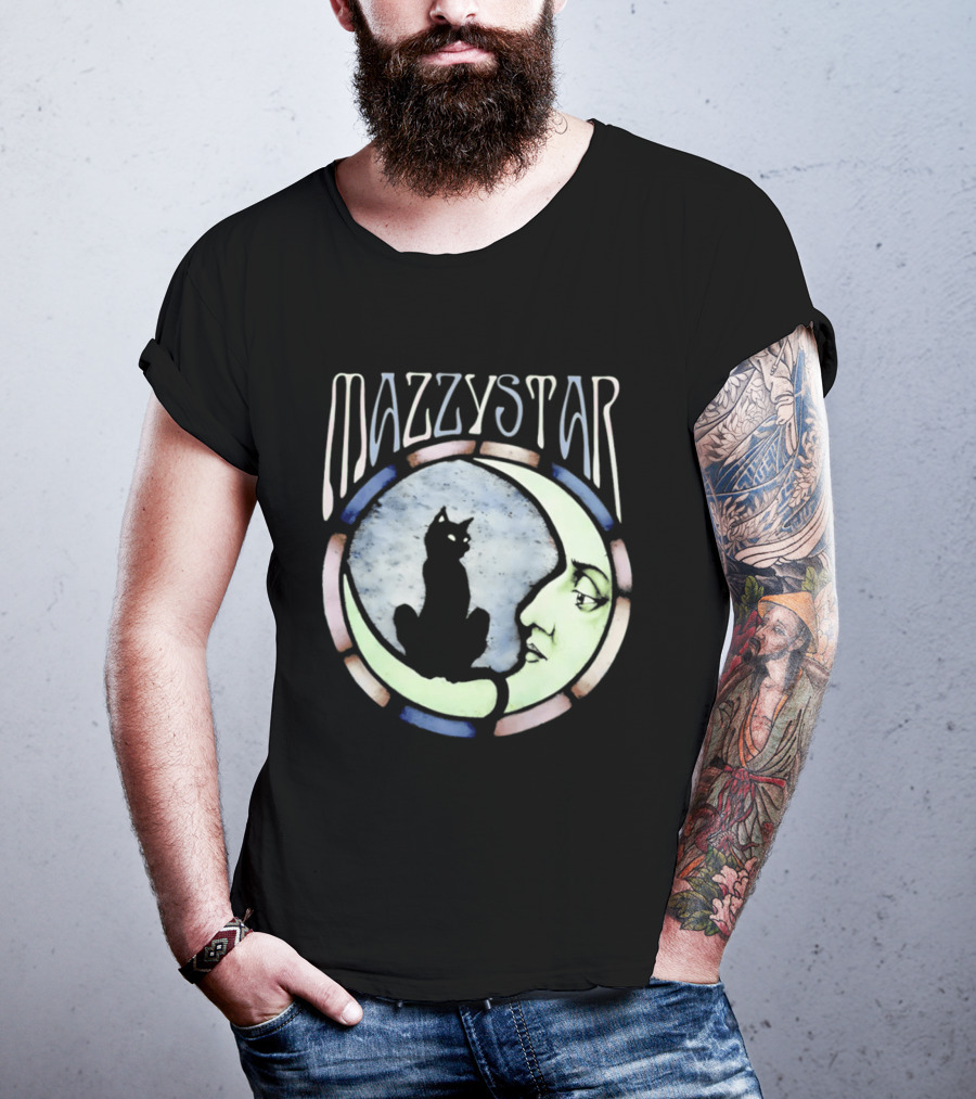 Mazzy Star Black Cat Moon Stained Glass Crescent Moon T-Shirt
