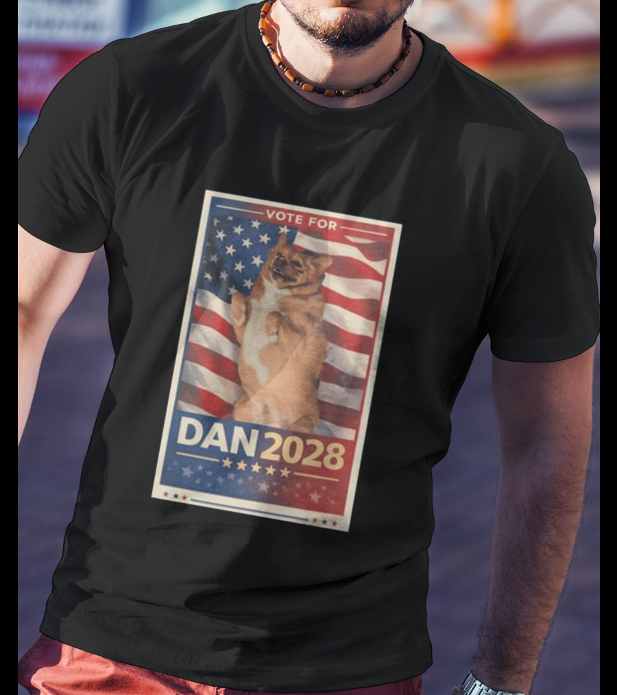 Vote For Dan 2028 American Flag Dog Stars Stripes T-Shirt