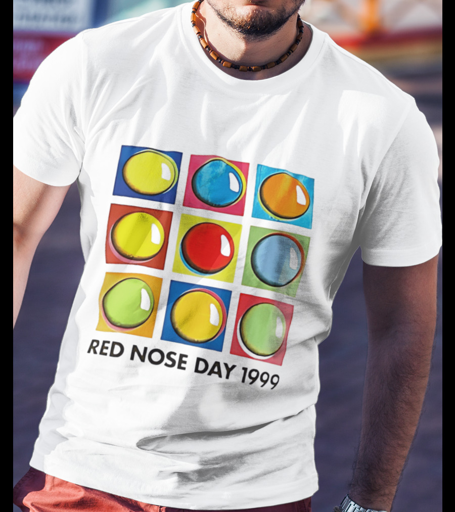 Red Nose Day 1999 Colorful Circular Pop Art Squares T-Shirt