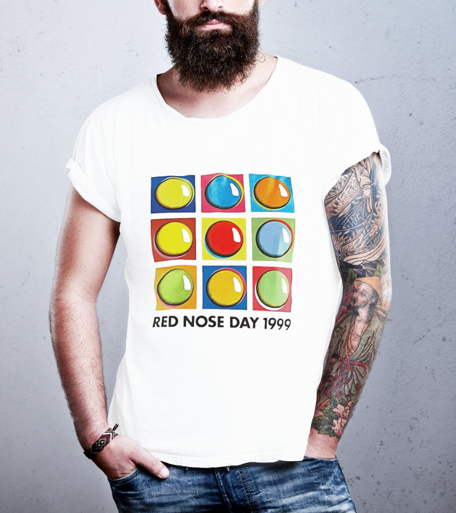 Red Nose Day 1999 Colorful Circular Pop Art Squares T-Shirt