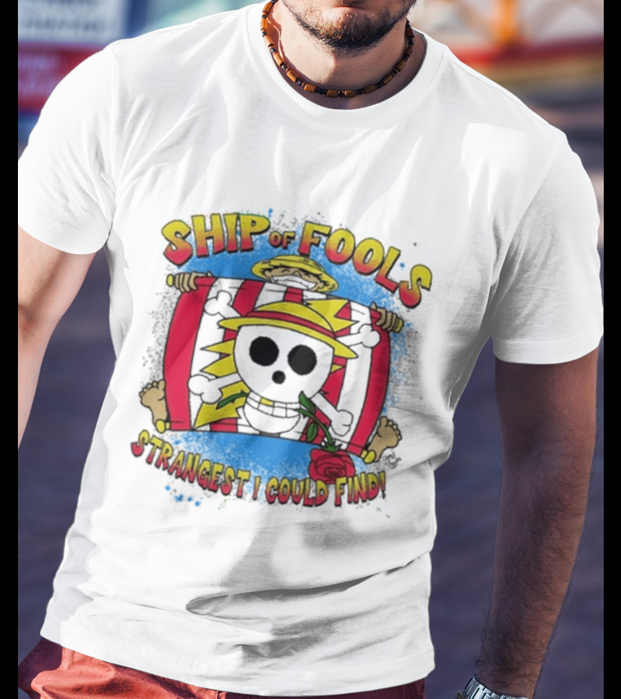 Ship Of Fools Strangest I Could Find Skeleton Straw Hat Rose T-Shirt