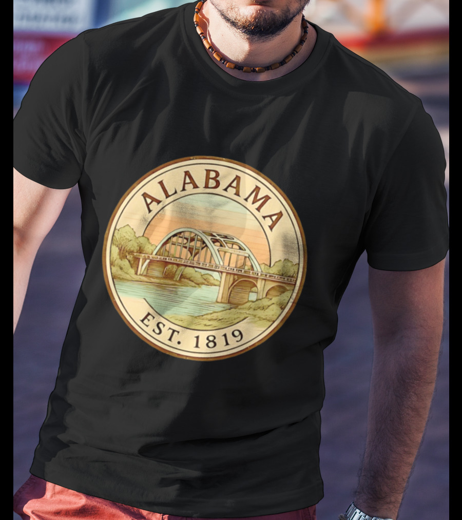 Alabama Bridge Art Est 1819 Vintage Circle T-Shirt