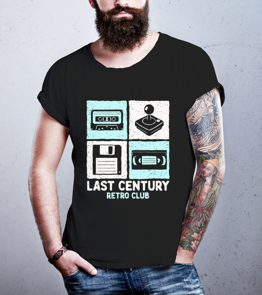 Last Century Retro Club Cassette Tape Joystick Floppy Disk Video Tape T-Shirt