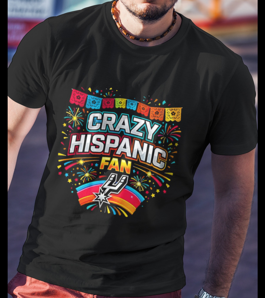 Crazy Hispanic Fan Spurs Colorful Festive Banner With Fireworks T-Shirt