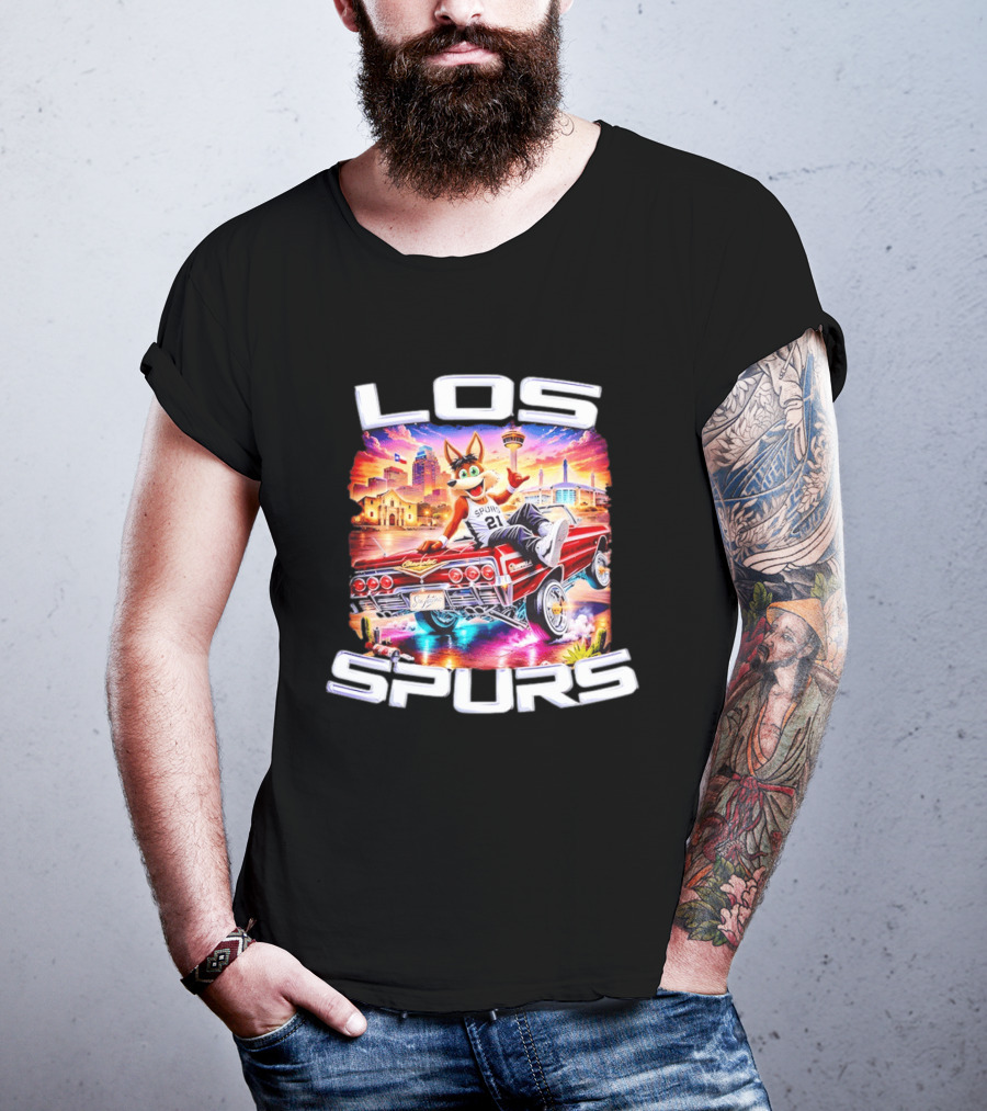 Los Spurs Coyote 21 LowRider San Antonio Skyline T-Shirt