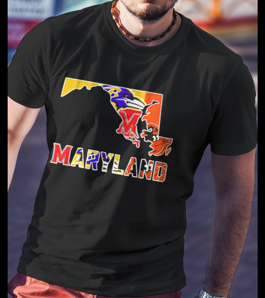 Maryland Ravens Terps State Map Sports Team Collage T-Shirt