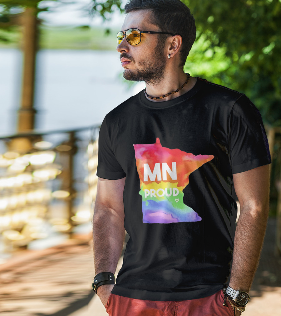 MN Proud Rainbow Heart Minnesota Map T-Shirt