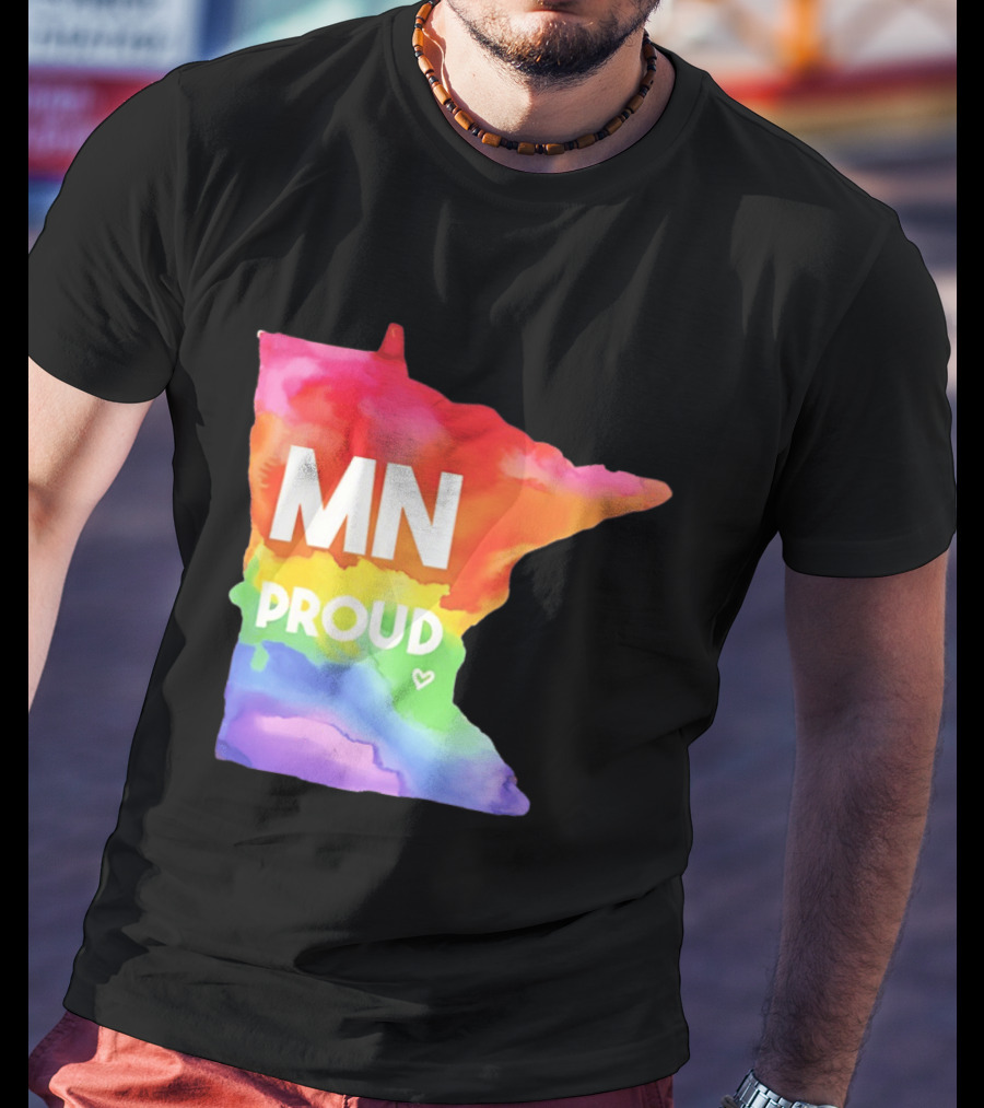 MN Proud Rainbow Heart Minnesota Map T-Shirt