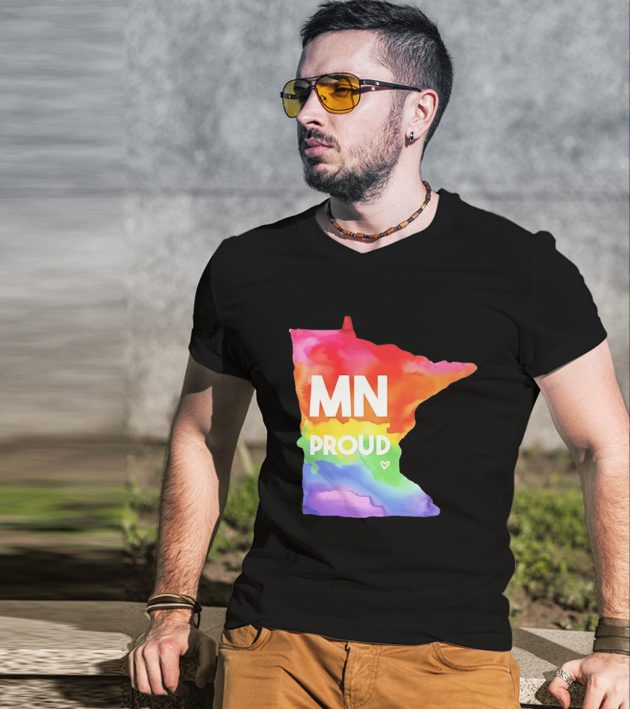 MN Proud Rainbow Heart Minnesota Map T-Shirt