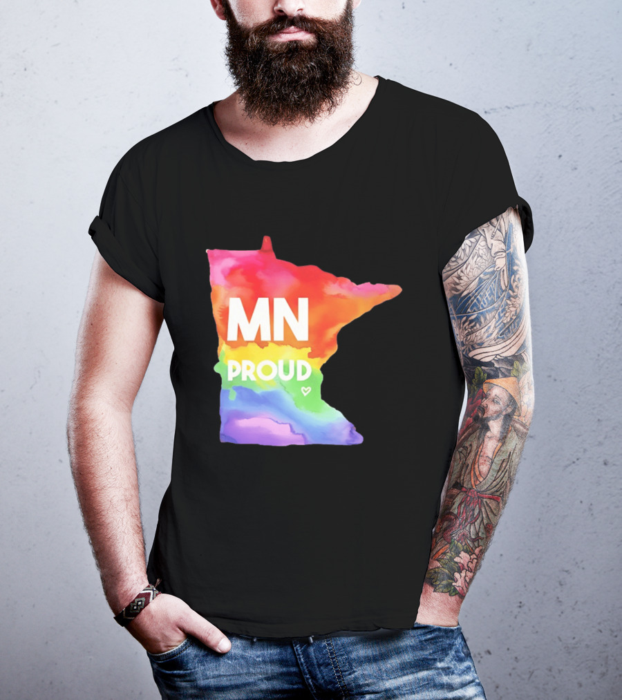 MN Proud Rainbow Heart Minnesota Map T-Shirt