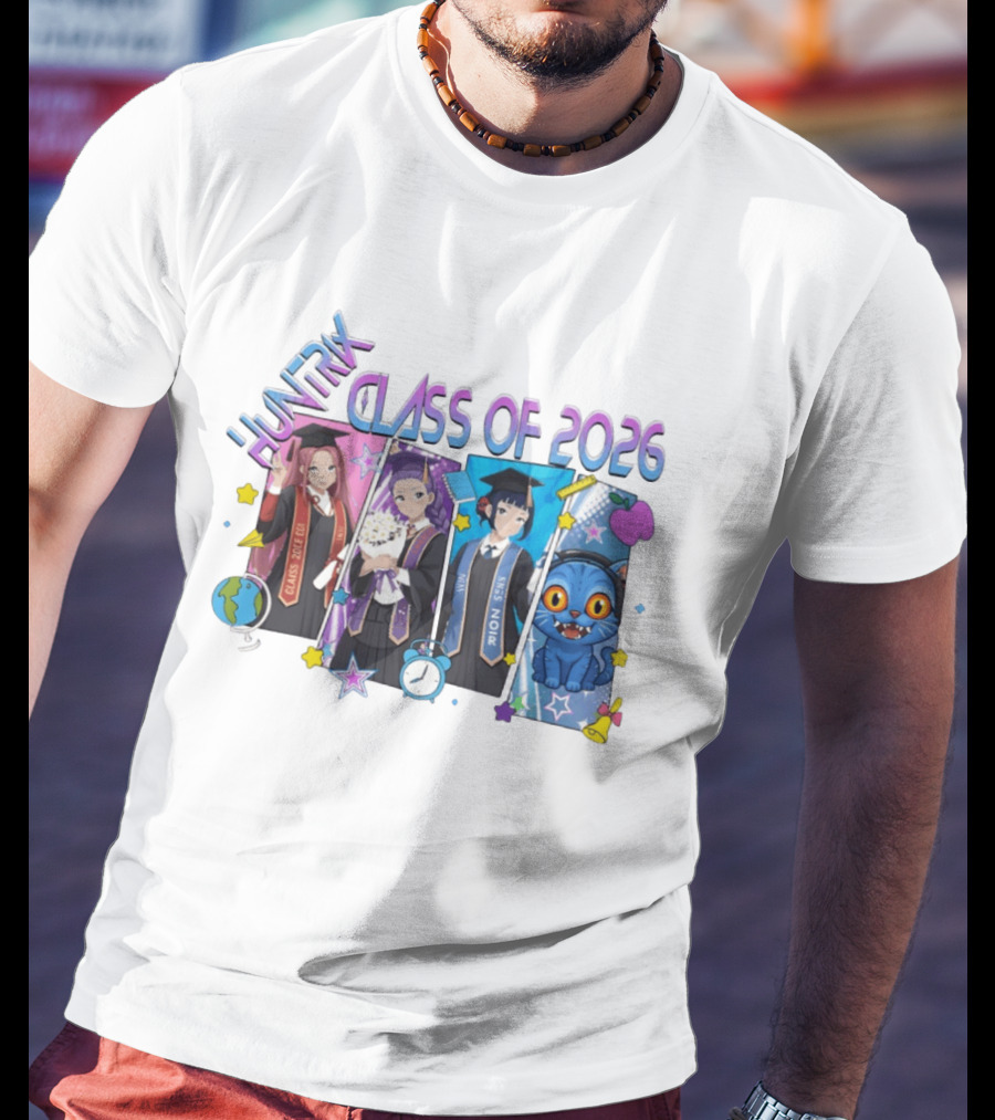 Huntik Class Of 2026 Graduation Celebration With Anime Characters And Cat T-Shirt