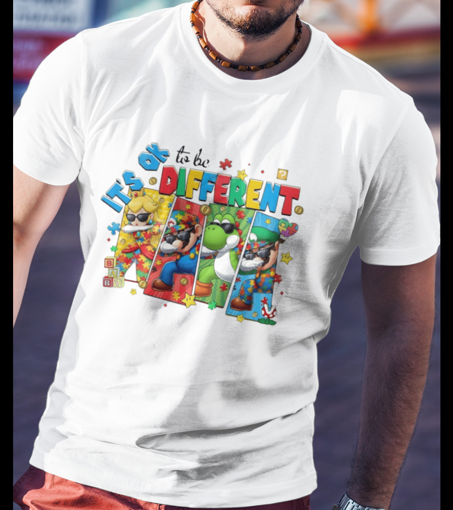 It's Okay To Be Different Mario Super Autism Characters Puzzle T-Shirt