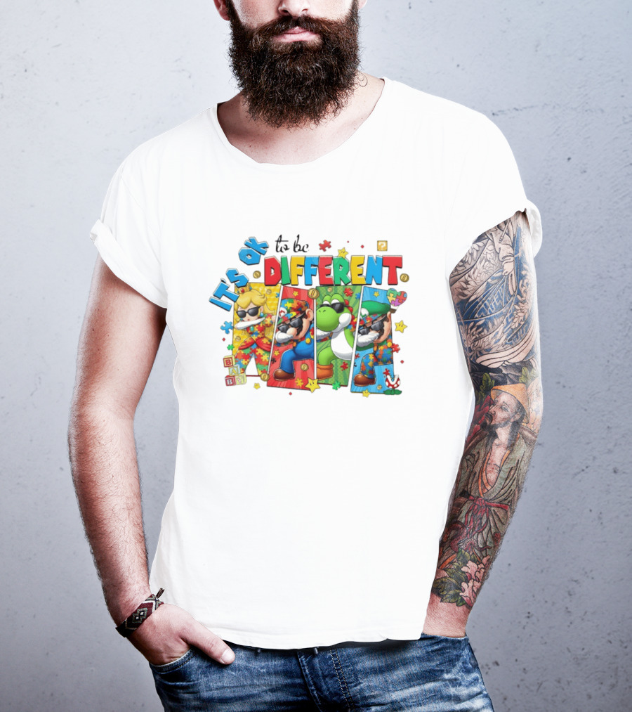 It's Okay To Be Different Mario Super Autism Characters Puzzle T-Shirt