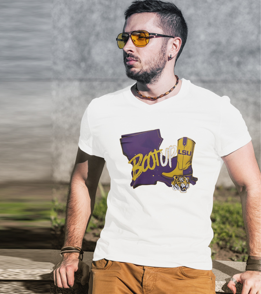 Welcome Home Coach Will Wade Boot Up LSU Tigers Louisiana Map And Boot With LSU Logo And Tiger Head T-Shirt