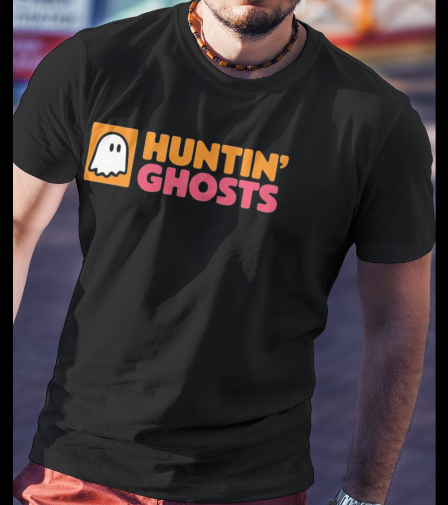 Huntin' Ghosts Halloween White Ghost Icon On Orange T-Shirt