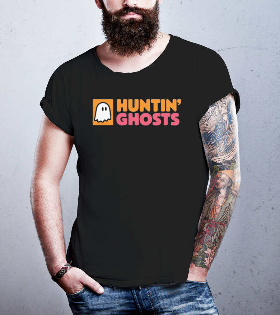 Huntin' Ghosts Halloween White Ghost Icon On Orange T-Shirt