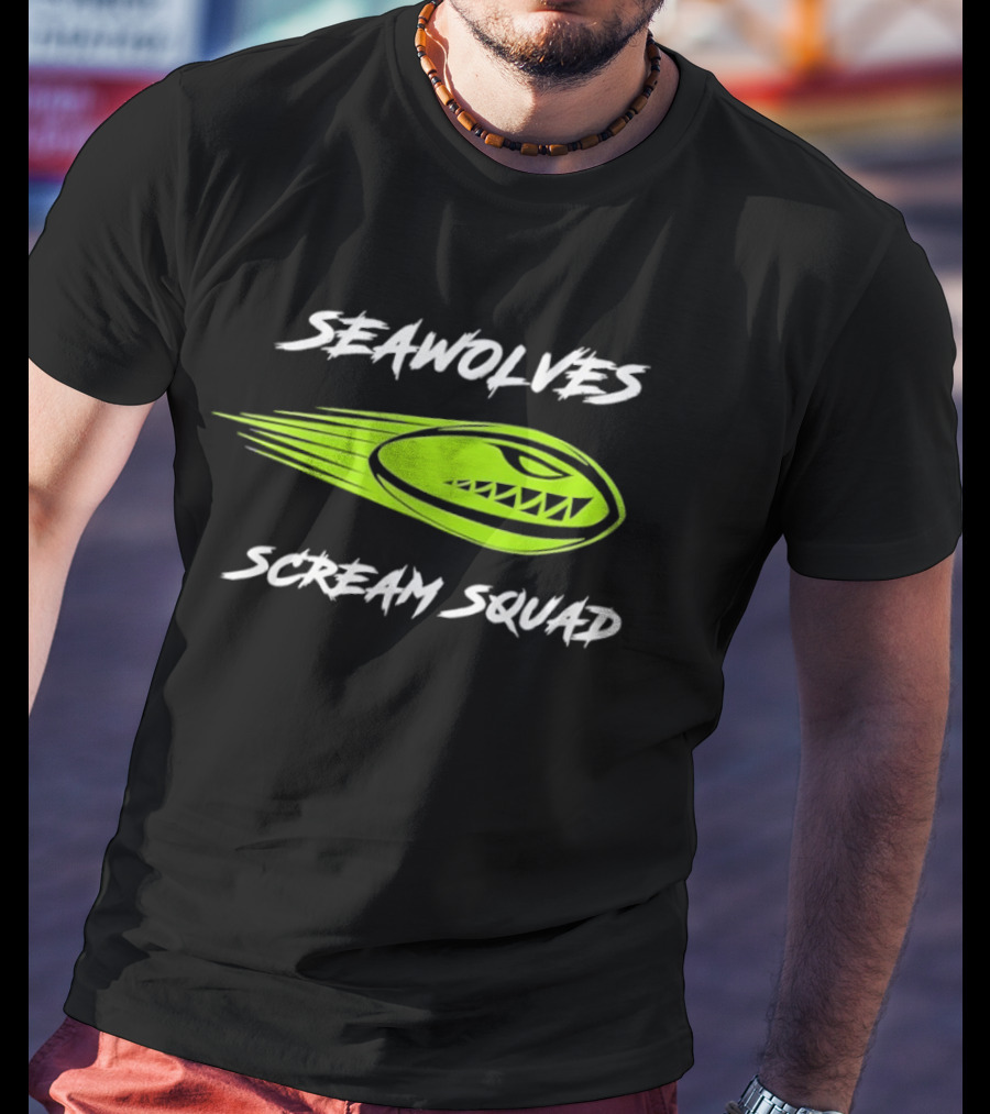 Seawolves Scream Squad Rugby Branding Lime Green Fierce T-Shirt