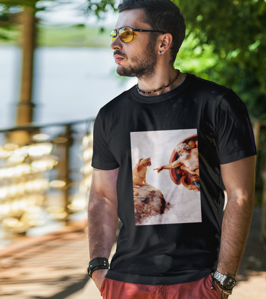 The Creation Of Cat Michelangelo Parody Cats Touching Paws T-Shirt