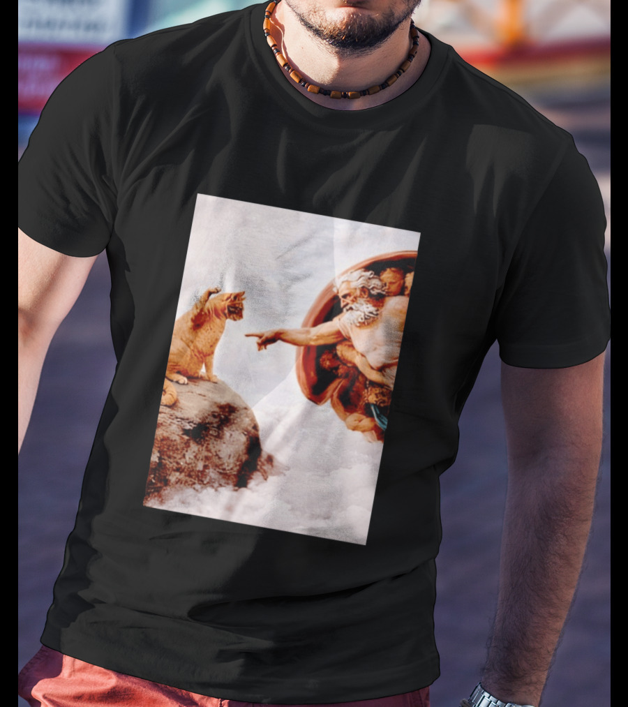The Creation Of Cat Michelangelo Parody Cats Touching Paws T-Shirt