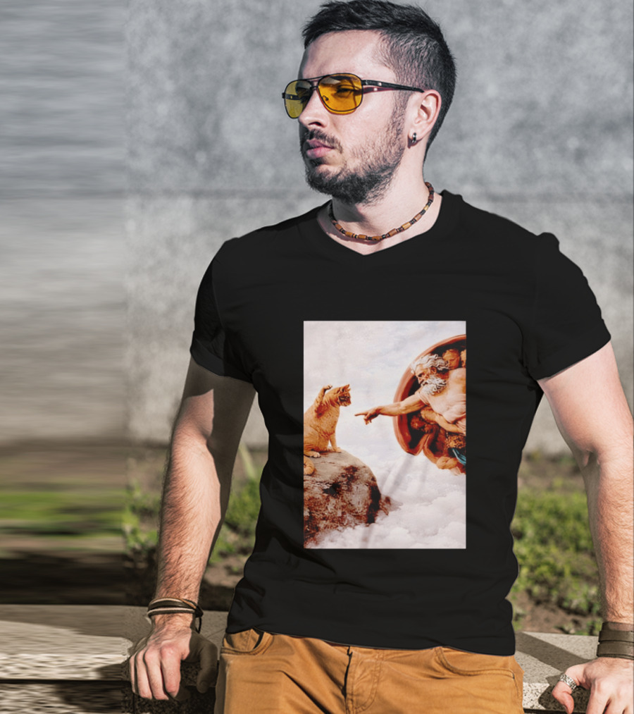 The Creation Of Cat Michelangelo Parody Cats Touching Paws T-Shirt