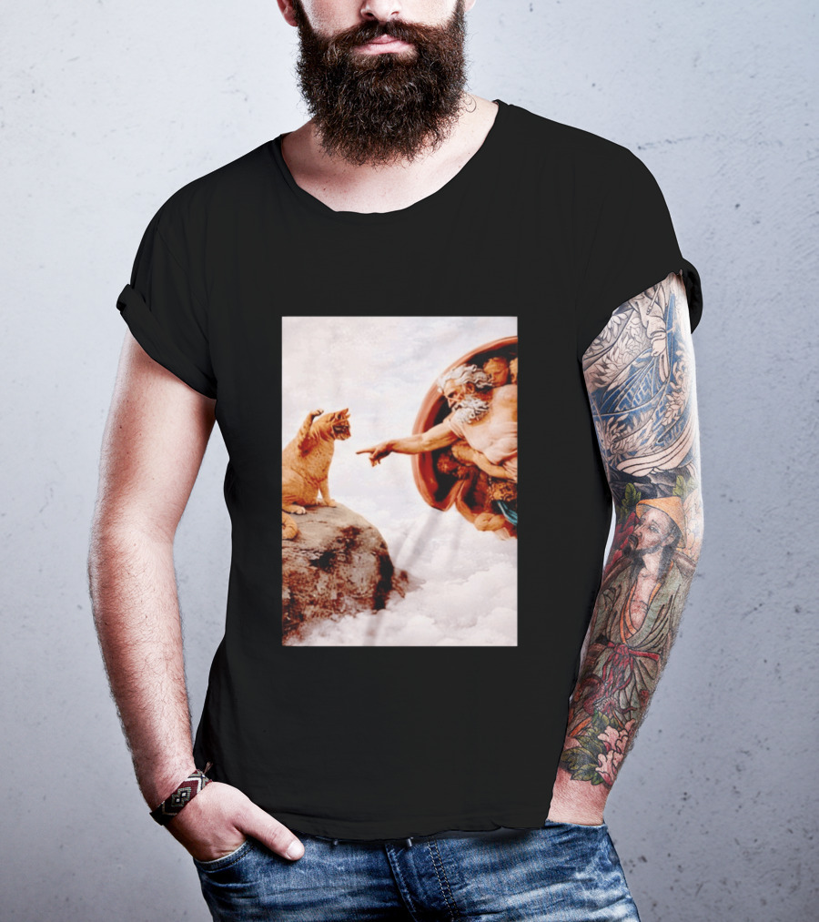 The Creation Of Cat Michelangelo Parody Cats Touching Paws T-Shirt