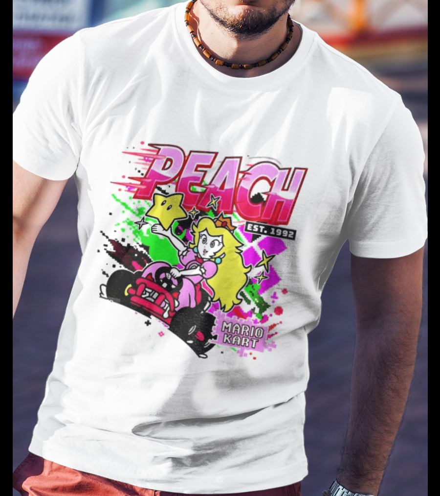 Peach Mario Kart Princess Riding With Star Power Est 1992 T-Shirt