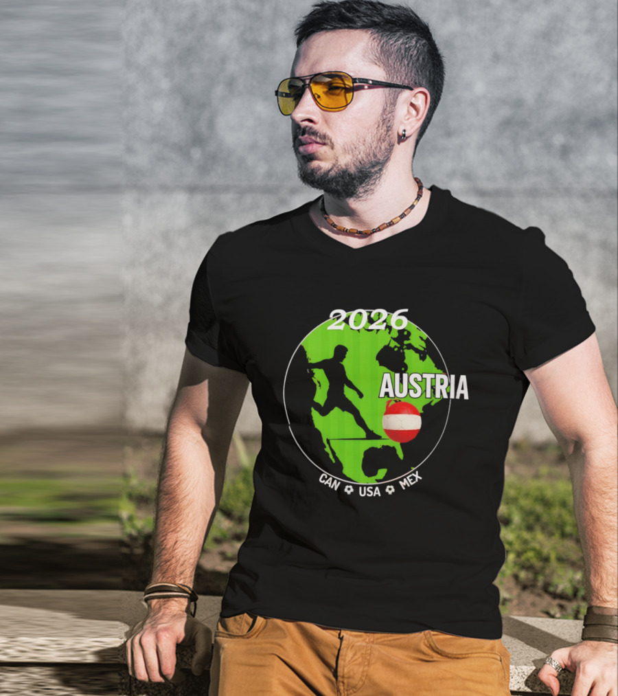Austria Football 2026 CAN USA MEX World Cup Soccer Map T-Shirt