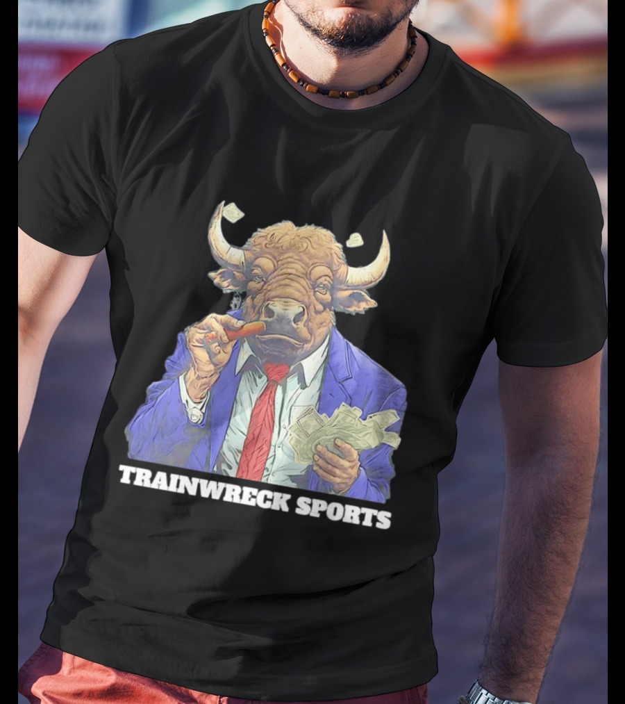 Bison Trainwreck Sports Business Suit Dollar Bills Cigar T-Shirt
