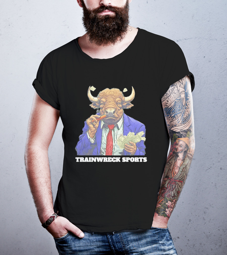 Bison Trainwreck Sports Business Suit Dollar Bills Cigar T-Shirt