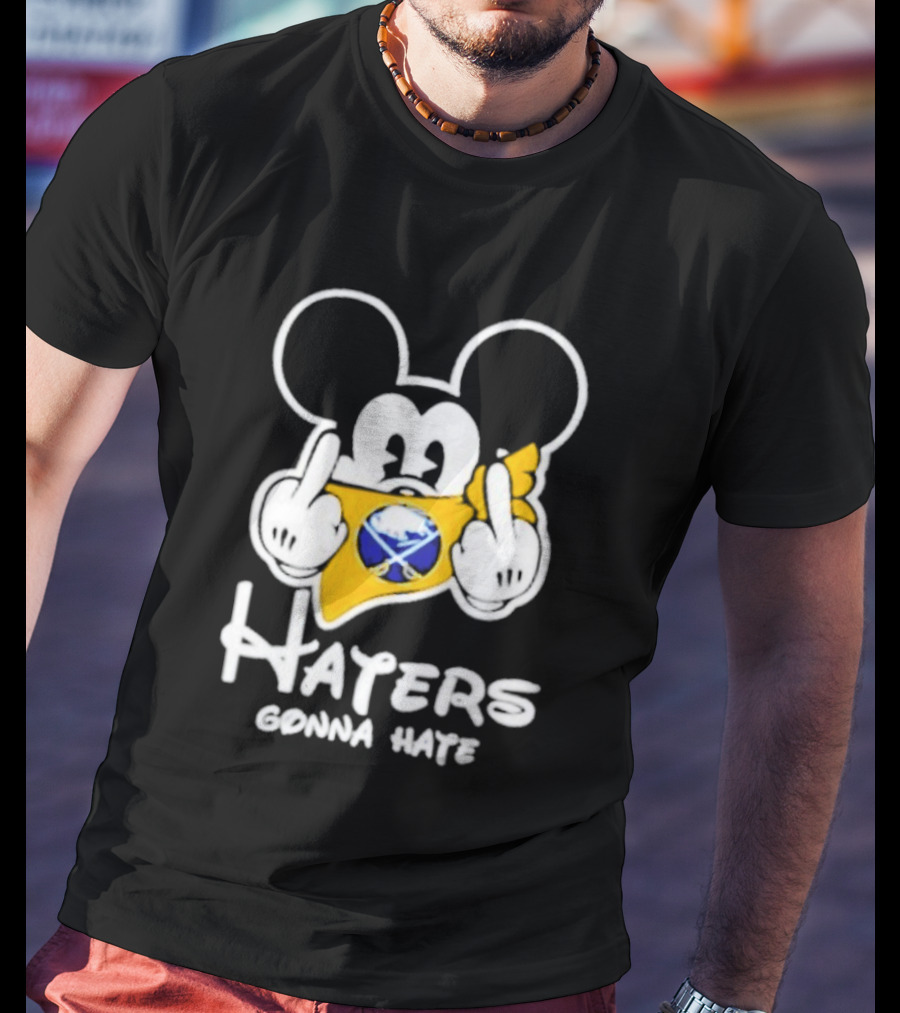 Buffalo Sabres Mickey Haters Gonna Hate Middle Finger Hockey Fan T-Shirt