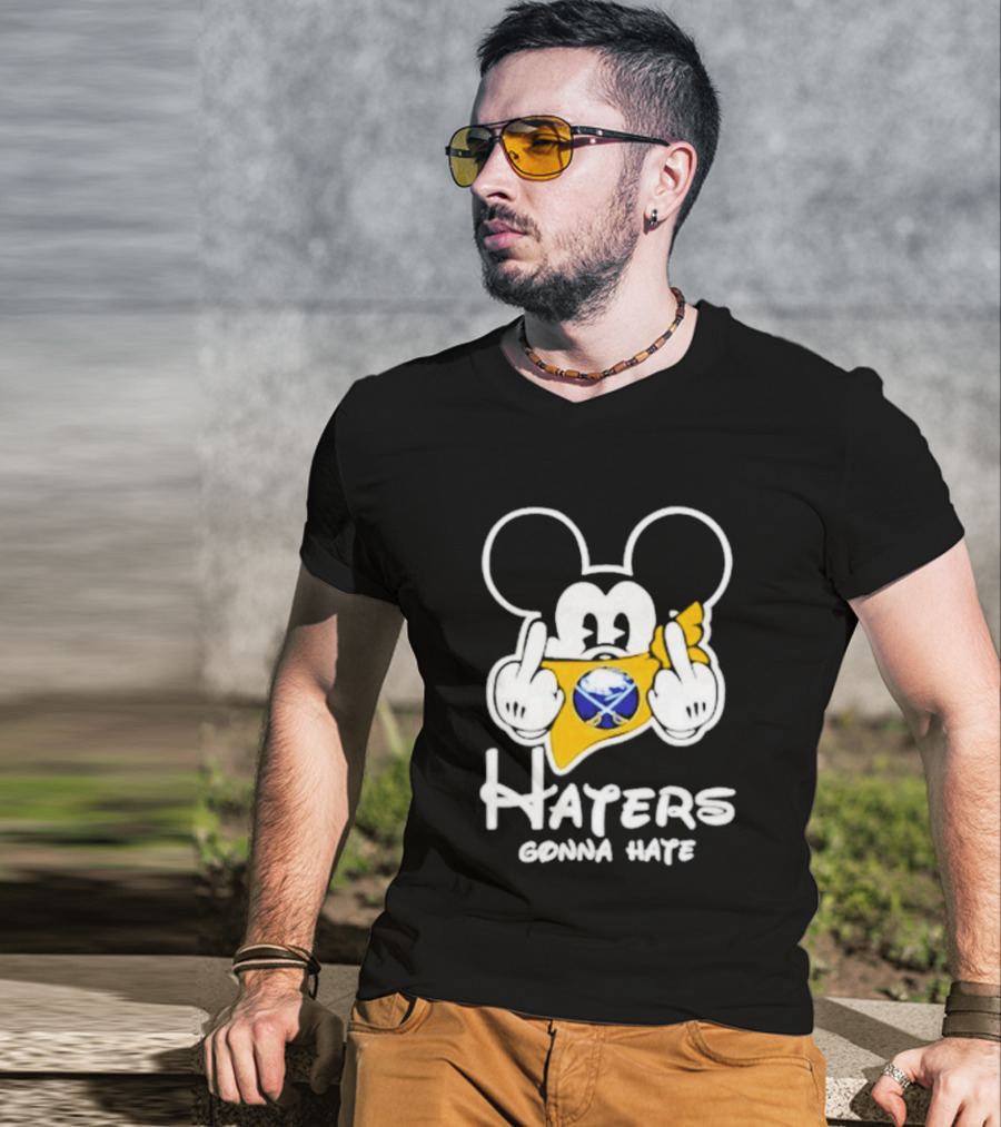 Buffalo Sabres Mickey Haters Gonna Hate Middle Finger Hockey Fan T-Shirt