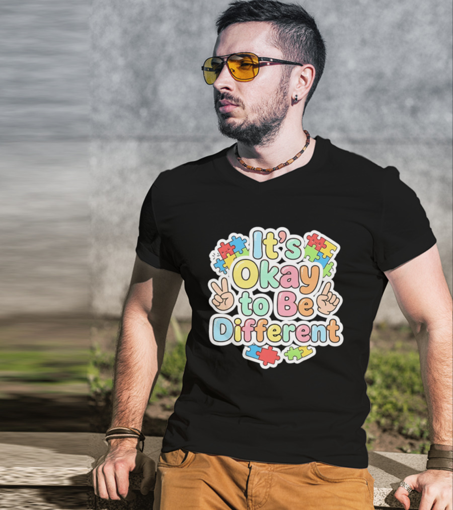 It's Okay To Be Different Autism Awareness Puzzle Pieces T-Shirt