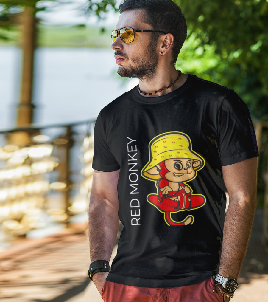 PA Red Monkey Cartoon With Yellow Hat T-Shirt