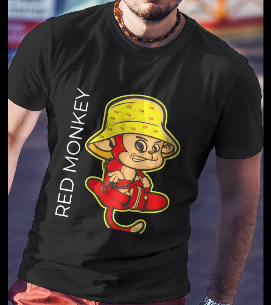 PA Red Monkey Cartoon With Yellow Hat T-Shirt