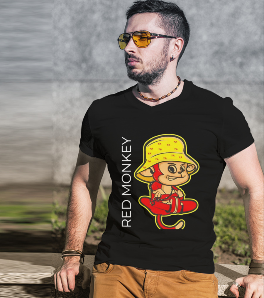 PA Red Monkey Cartoon With Yellow Hat T-Shirt