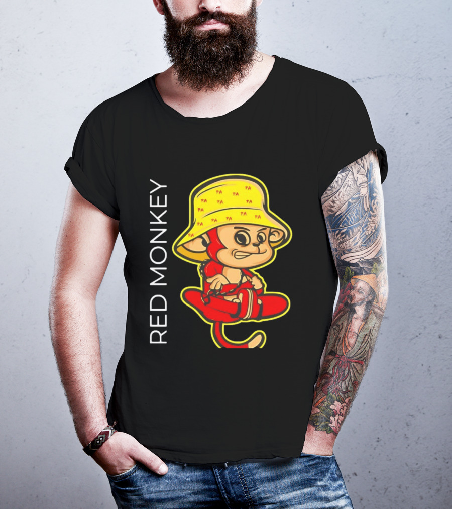 PA Red Monkey Cartoon With Yellow Hat T-Shirt
