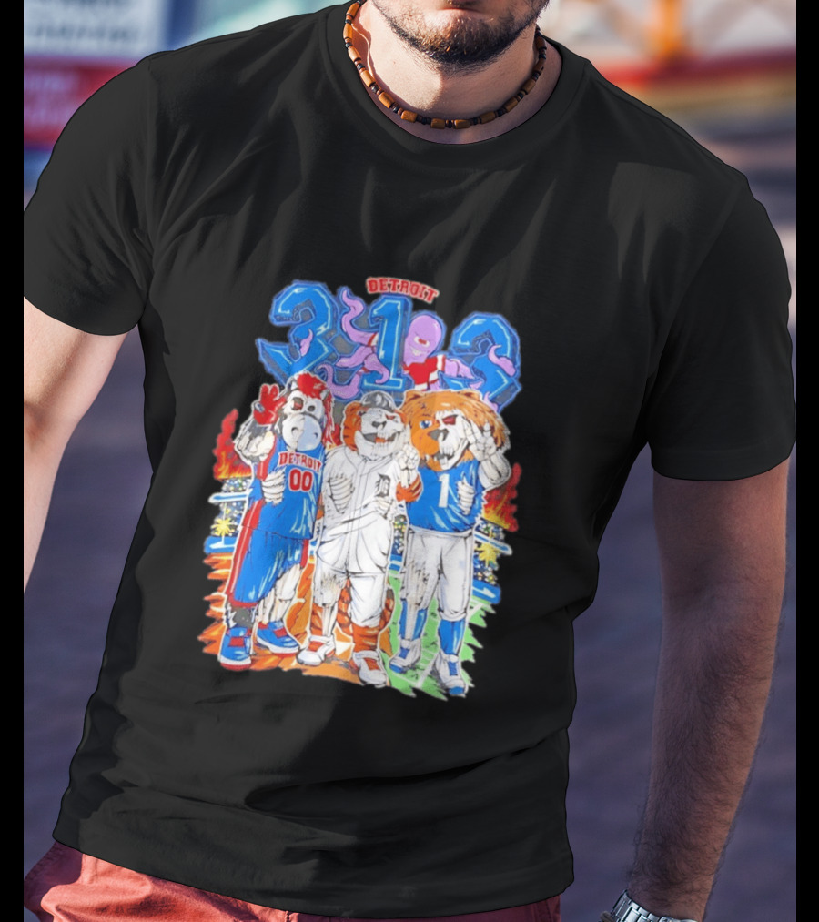 Detroit 313 Tigers Lions Pistons Sports Mascots Unity T-Shirt