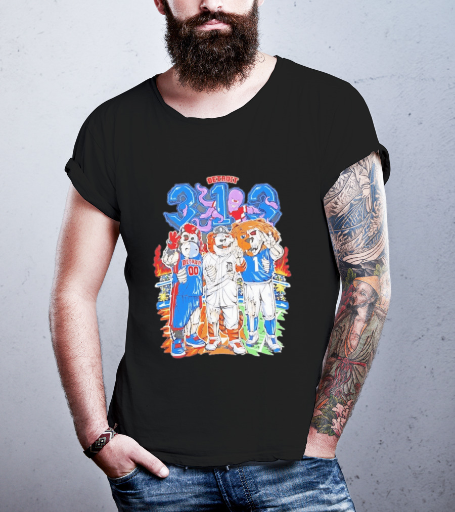 Detroit 313 Tigers Lions Pistons Sports Mascots Unity T-Shirt