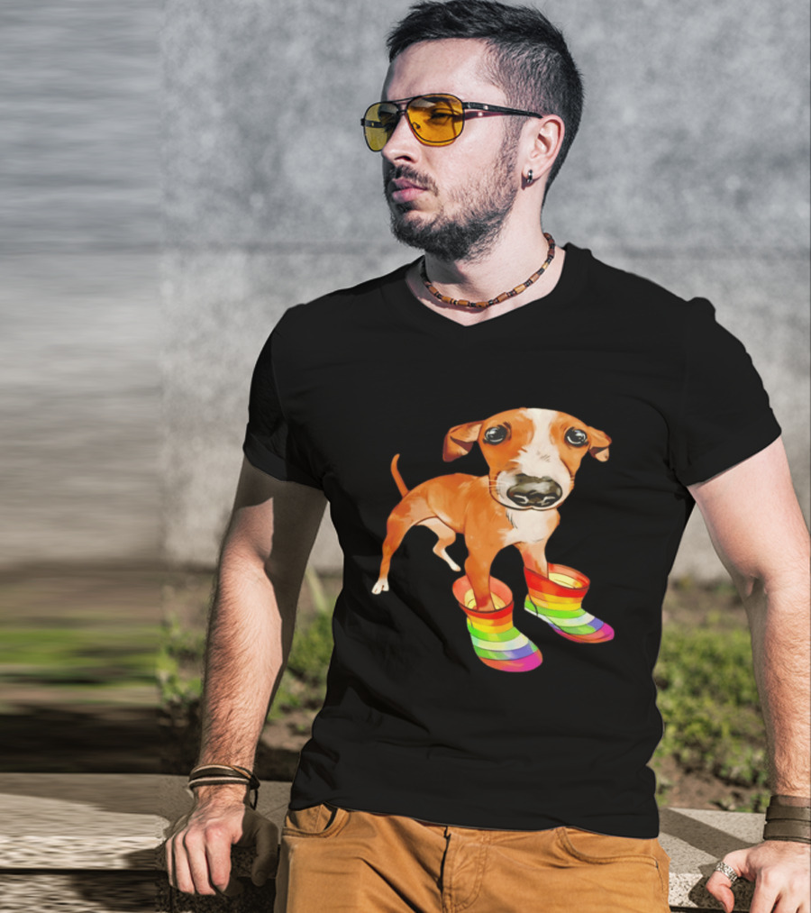 Doggie Rainbow Rainboots Puppy In Colorful Boots T-Shirt