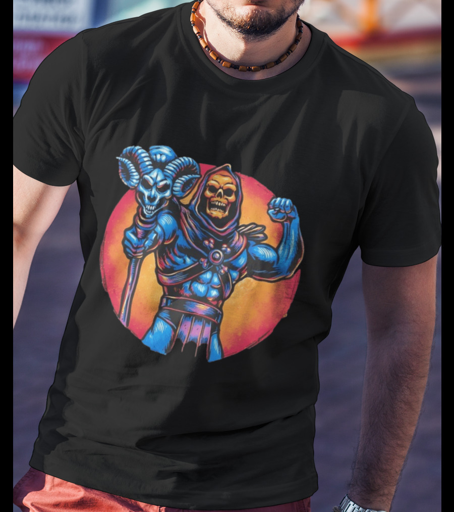 Skeletor Conquer The Universe Iconic Muscular Villain With Ram Staff T-Shirt