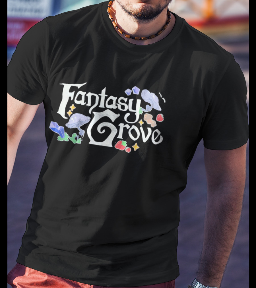 Fantasy Grove Mushrooms Strawberries Gems Whimsical Nature Magic T-Shirt