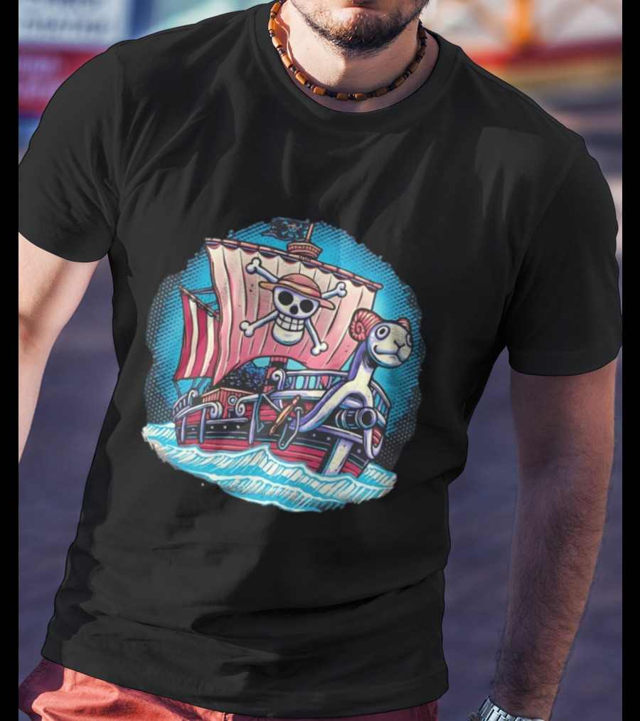 Straw Hat Pirates Going Merry Jolly Roger And Figurehead In Ocean Adventure T-Shirt