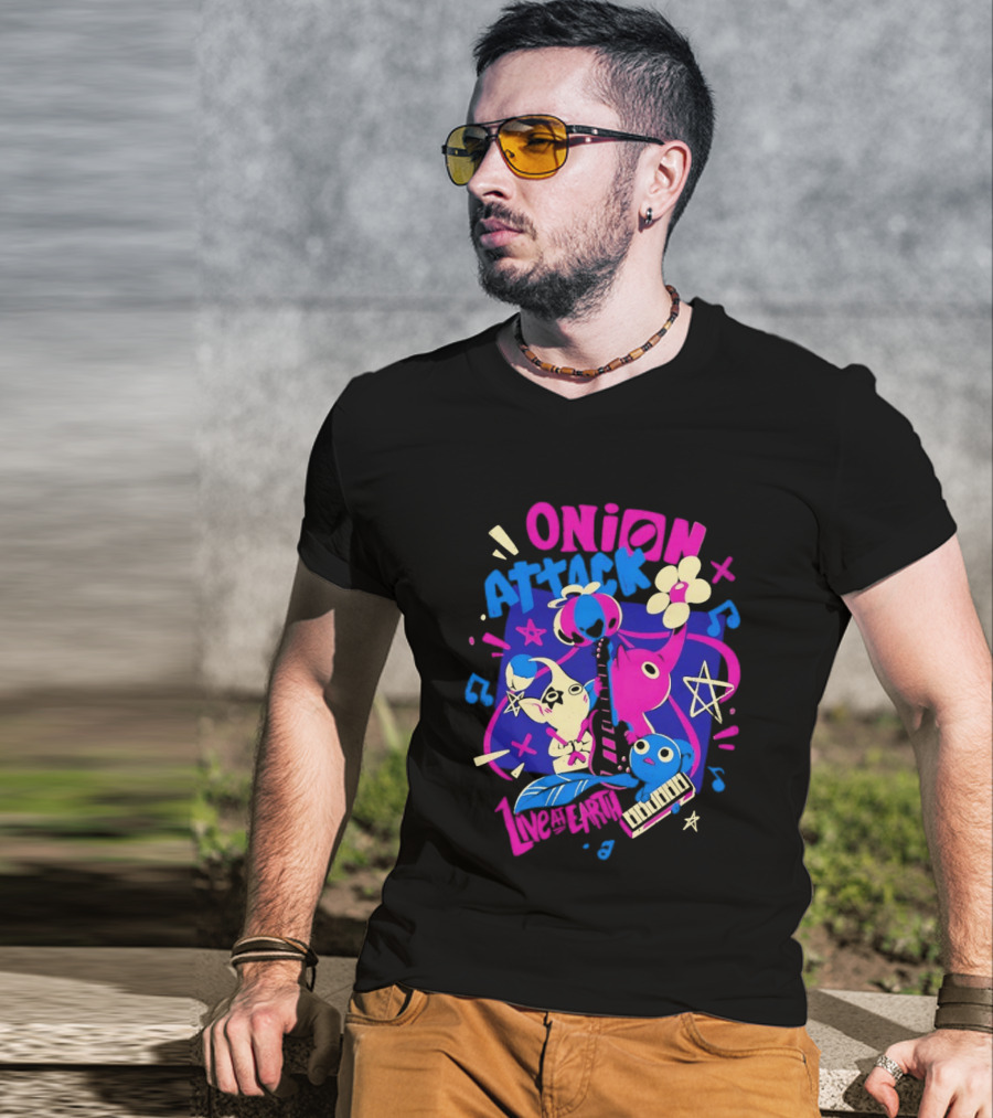 Onion Attack Live At Earth Pikmin Music Themed Concept T-Shirt