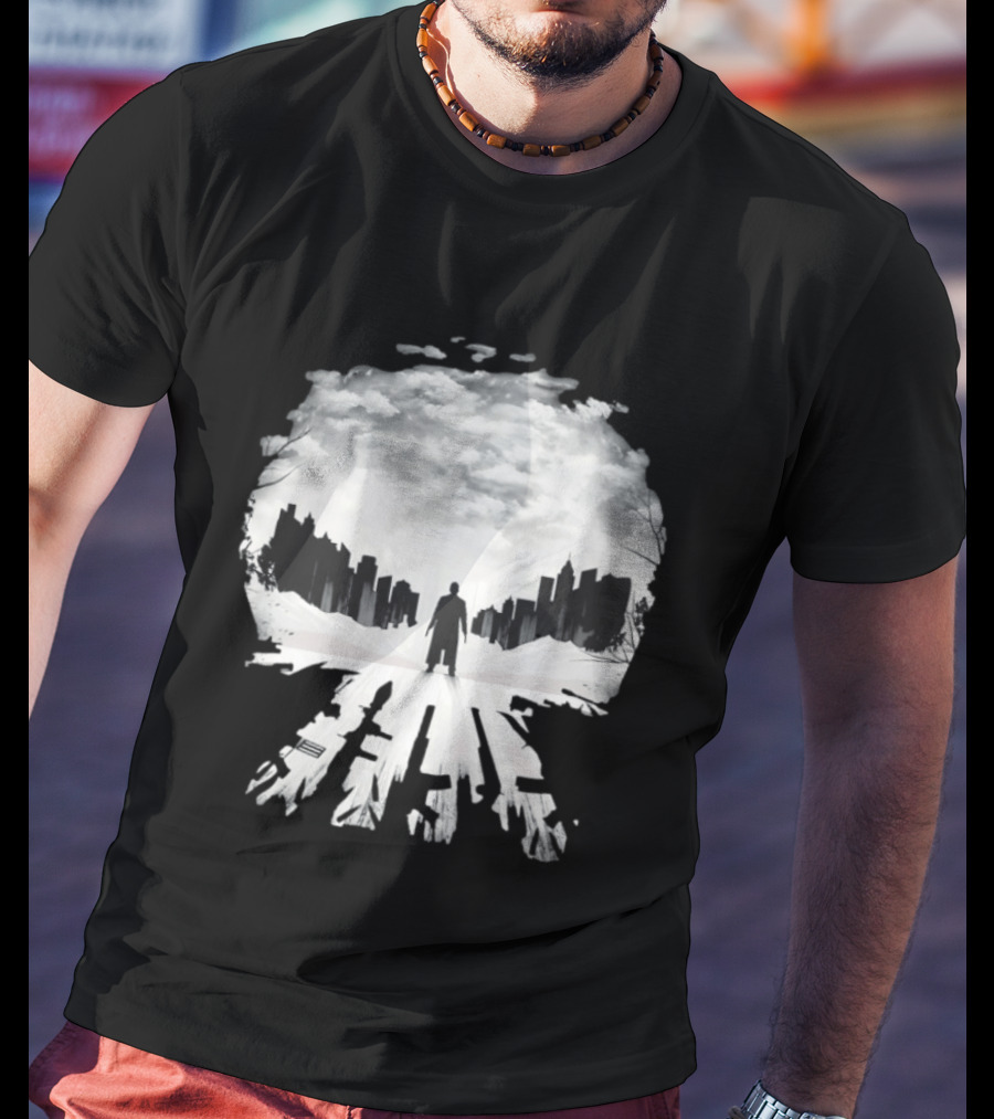 Punisher One Last Kill Urban Silhouette Black And White T-Shirt