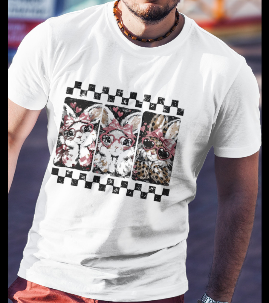 Bunny Coquette Love Heart Glasses Happy Easter Day 2026 T-Shirt