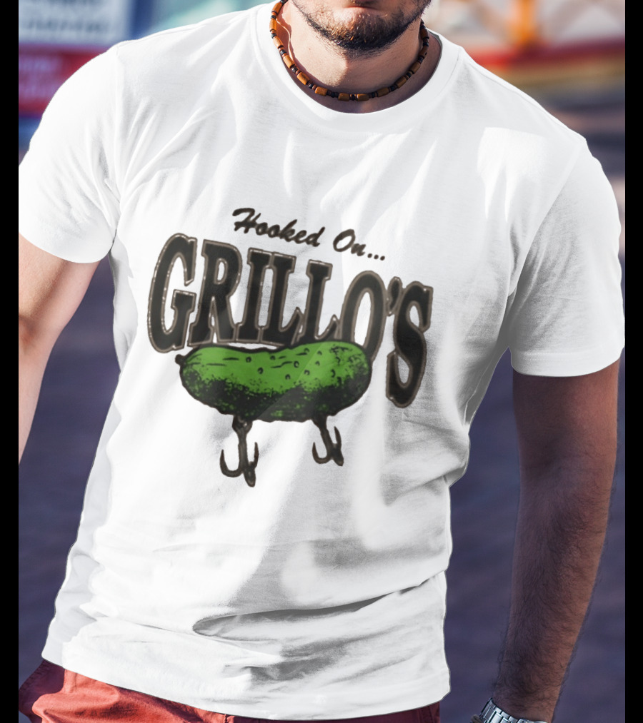 Hooked On Grillo's Pickle Green Fishing Hooks T-Shirt